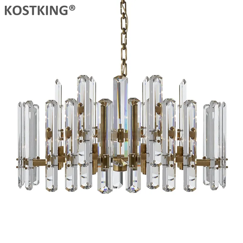 

Post Modern Luxury K9 Big Crystal Gold / Chrome Lec Chandelier Villa Lustre Chain Pendant Chandelier for Foyer Hanging Lamparas