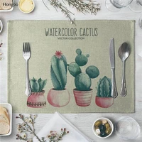 linen placemat succulents cactus plants pattern dining table mat cloth table napkin for wedding kitchen cup mat party decoration