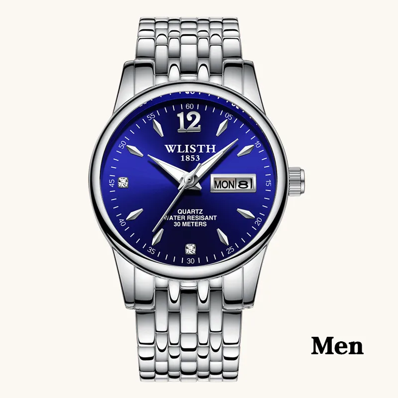 men blue ЖЕНСКИЕ НАРЯДНЫЕ часы из розового золота и нержавеющей стали, WLISTH, брендовые Модные женские наручные часы, кварцевые часы с датой недели, женские роскошные часы - Цвет: men blue