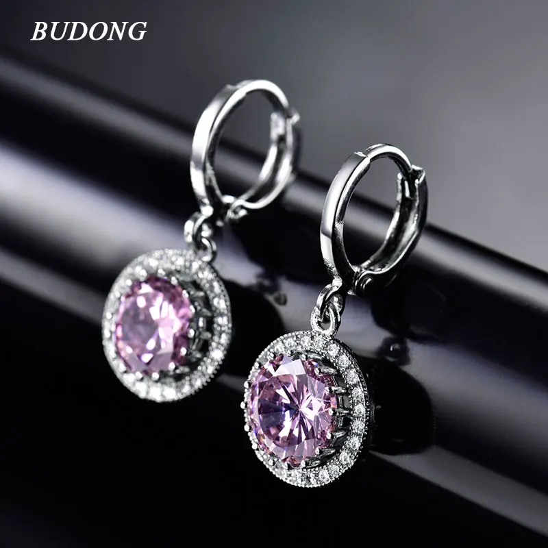 Женская серебряная Сережка BUDONG с синим цирконием XUE040|womens dangle earrings|dangle drop earingsdangle