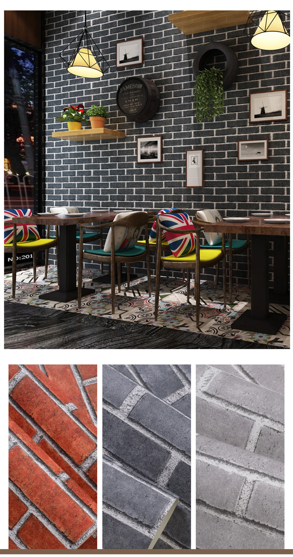 100*60cm Rustic Vintage 3D Faux Brick Wallpaper Roll Vinyl PVC Retro Industrial Loft Wall Paper Red Wallpapers for Living Room