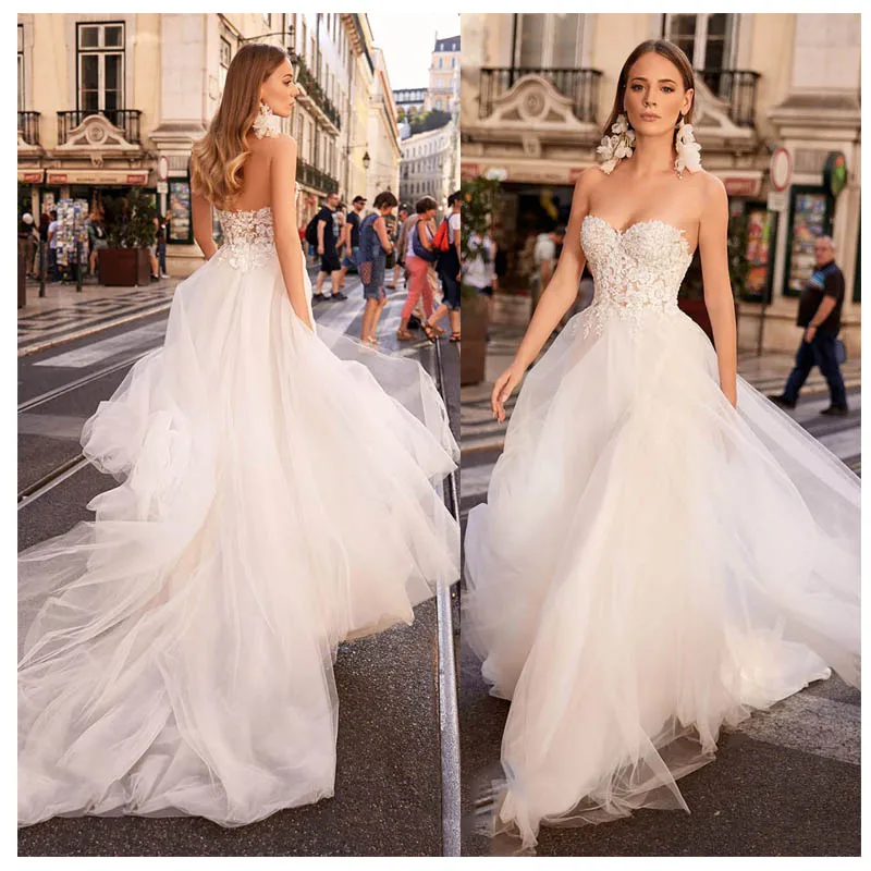

LORIE Sexy Beach Wedding Dress Strapless Appliques Boho Bride Dress Backless Sweetheart Floor Length Chiffon Wedding Gown