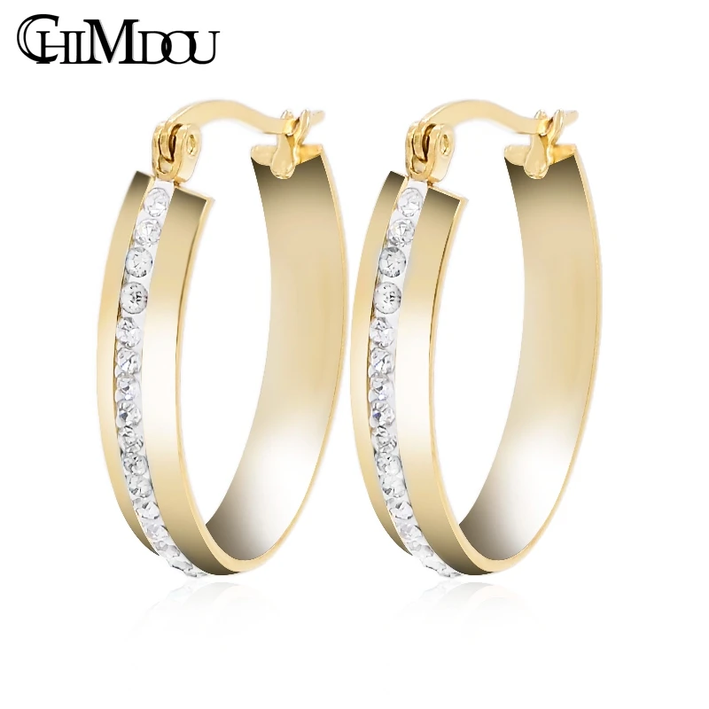 CHIMDOU Bride Earrings Popular Rhinestone Crystal Hoop Earring For Wedding Dress Fashion Women Stainless Steel Ear's AE810 | Украшения