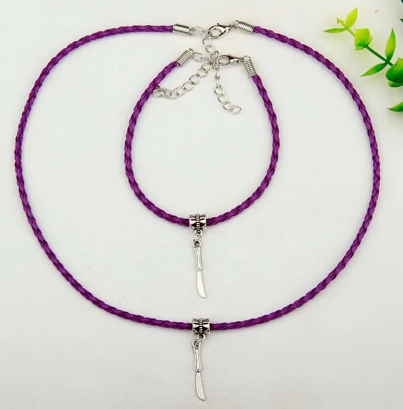 10 комплектов хит антикварный серебряный нож подвеска многоцветная плетеная