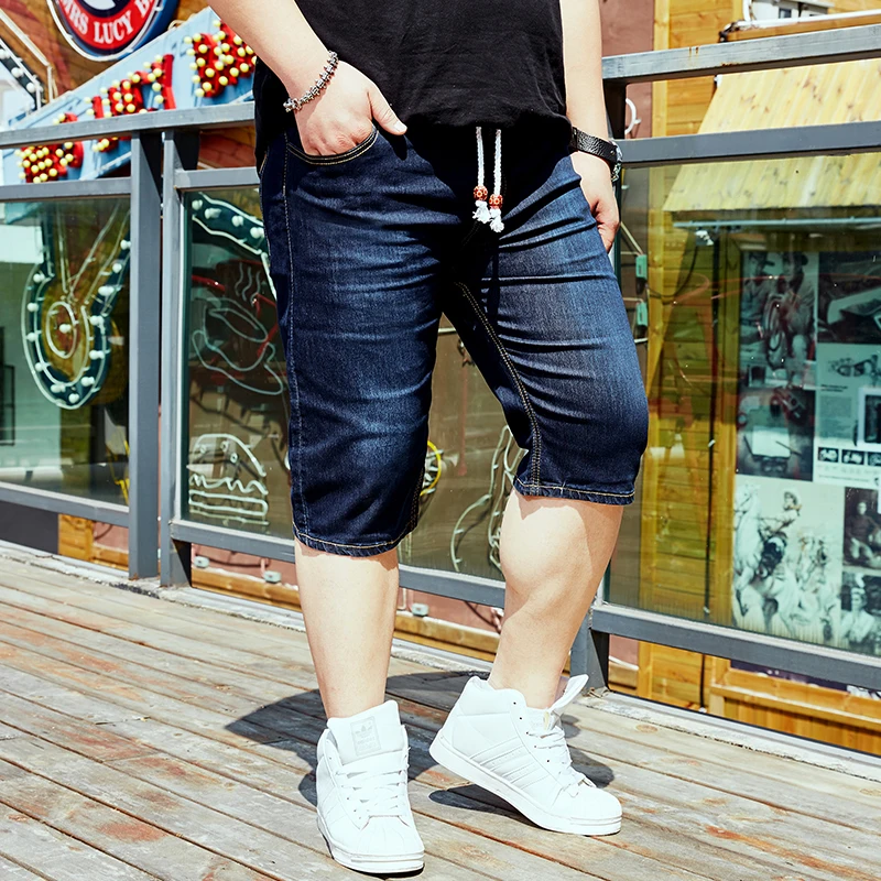 Мужские летние джинсовые шорты с эластичной талией и шнурком повседневные