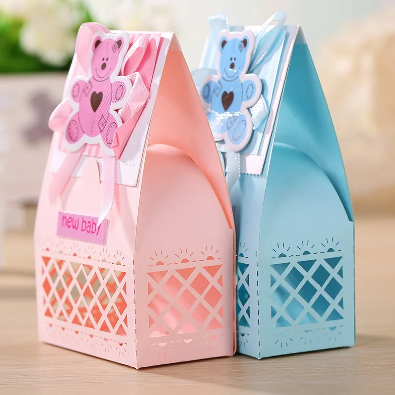 Розовый и голубой Симпатичные Детские сувениры Коробки крещение Bombonieres