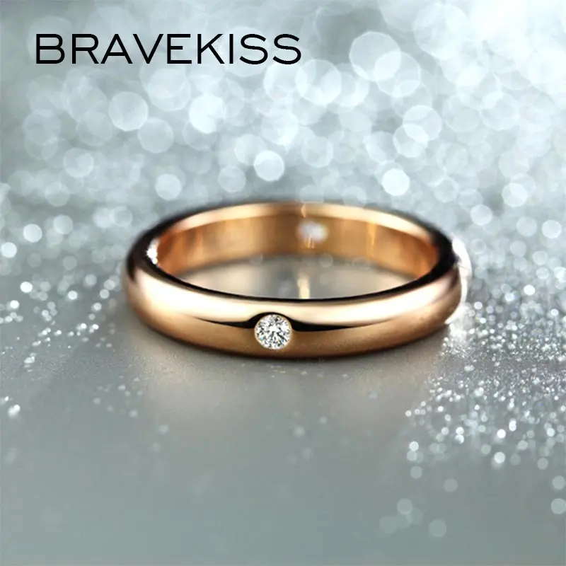 Женское кольцо BRAVEKISS классическое розовое золото с фианитом для свадьбы 2019 |