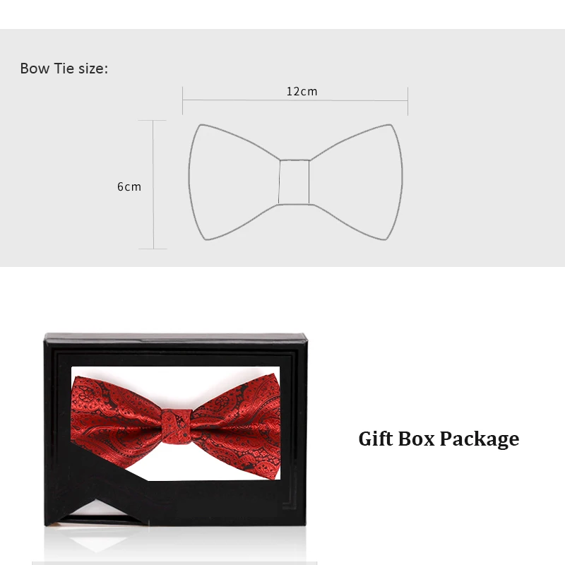 

Brand Bow Tie Red Paisley Jacquard Weave Men's Bowtie Fashion Bow Ties for Men Wedding Party Salon Butterfly Knot with Gift Box
