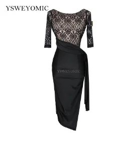 Black short sleeve Новинка, юбка для латинских танцев, Женский танцевальный костюм, тренировочная одежда для соревнований, одежда для выступлений, платье для латинских танцев для девочек DA920 - Цвет: Black short sleeve