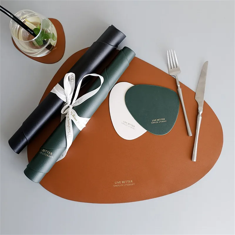 Luxury PU Leather Coaster Oval Cup Mat Gold Plating Letter Waterproof Heat Insulation Pad Hot Drink Holder Desktop Decor |