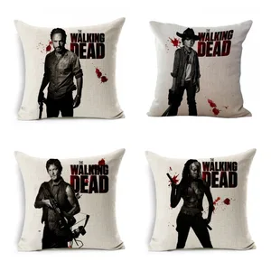 Декоративные подушки с принтом ходячих мертвецов, односторонний принт, хлопковая льняная наволочка 45x45 см, тканая наволочка для подушки