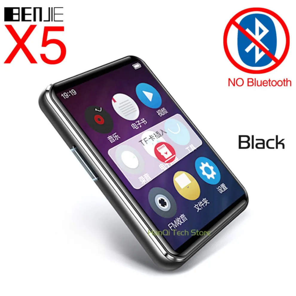 BENJIE X5 полный сенсорный экран Bluetooth MP3 плеер 8 Гб 16 Гб музыкальный плеер с fm-радио видео плеер проигрыватель электронных книг MP3 с динамиком - Цвет: Black NO Bluetooth