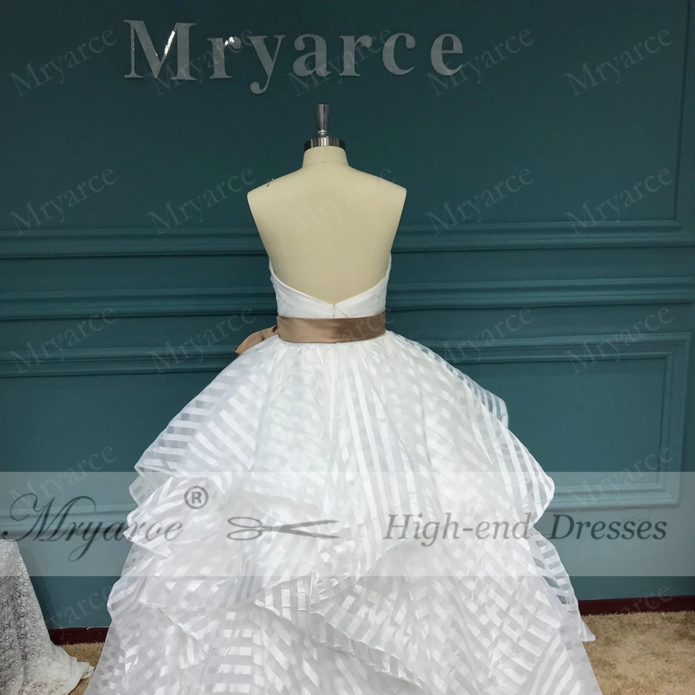 Mryarce Полосатое свадебное платье из органзы Милая гофрированная Юбка Свадебные платья с коричневым поясом