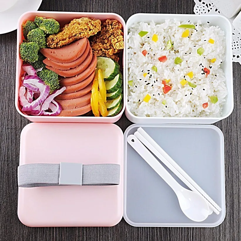 Здоровые материалы Ланч-бокс 2 слоя герметичные Bento коробки микроволновая посуда