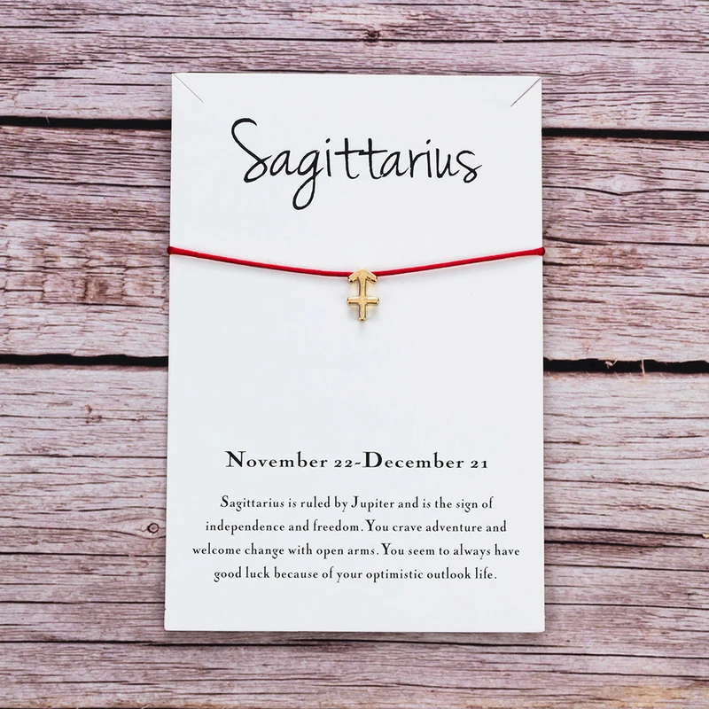 Wish Card Gittarius Созвездие браслет карта для женщин Регулируемая красная веревка