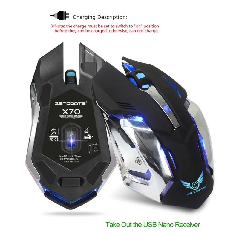 Портативный беспроводной Bluetooth игровая мышь с подсветкой дышащая комфортная геймерская мышь для компьютера настольный ноутбук ПК для Pro Gamer