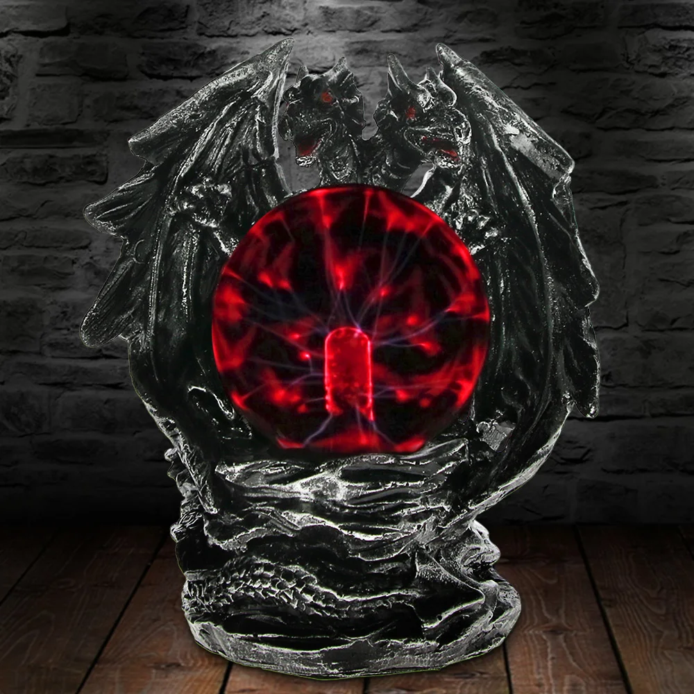 Gothic Dragon Plasma Ball Statue With Electric Glass Horror Lighting Home Desk Art Decor Figurine Novelty Lamp Light