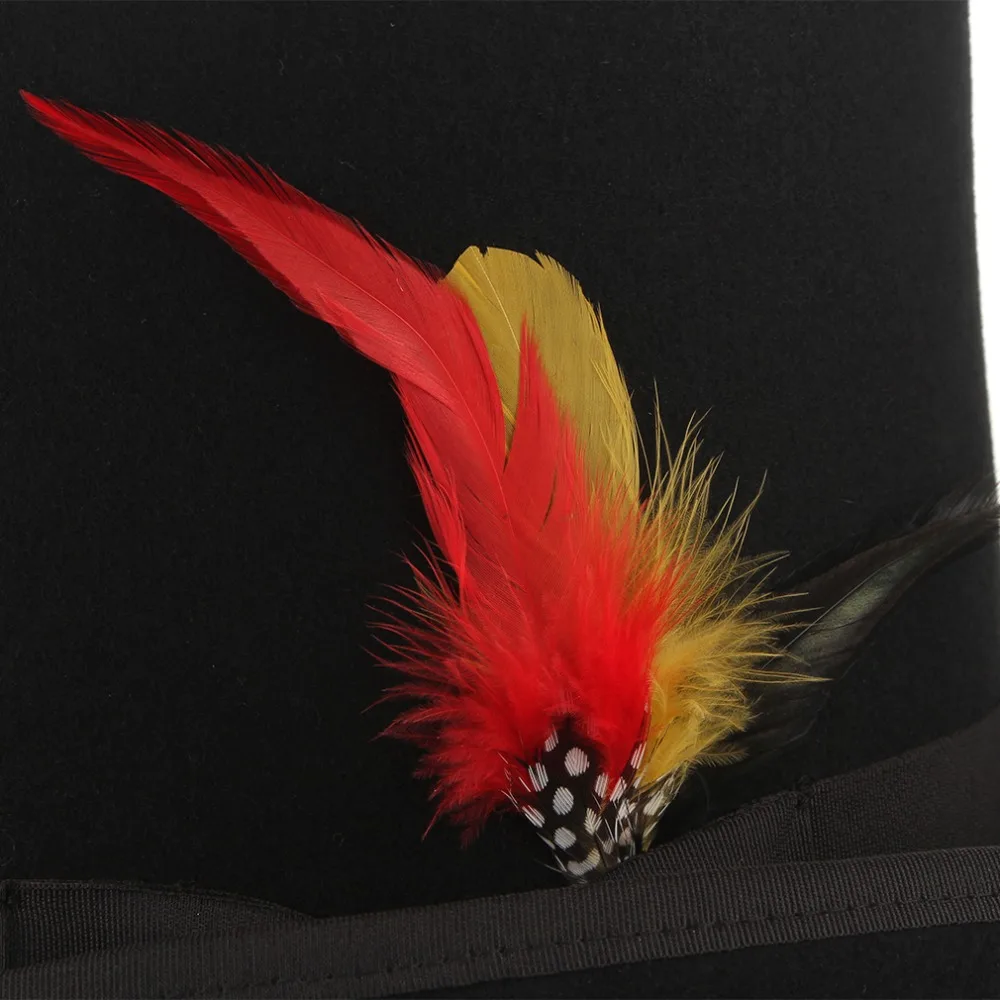 GEMVIE 100% Wool Felt Beaver Top Hat With Feather Cylinder Hat For Women Men Mad Hatter Party Costume High Magician Cap