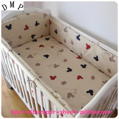 

6PCS cotton curtain crib bumper cotton baby bed arround Custom Luxury Nursery Bedding juego de cama(4bumpers+sheet+pillow cover)