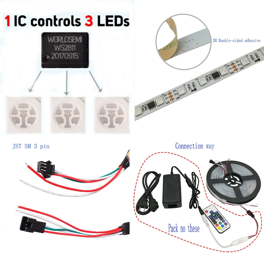 WS2811 5050 SMD 5 м 16 4 фута 30/48/60 светодиодов/м Адресуемая гибкая светодиодная лента Dream