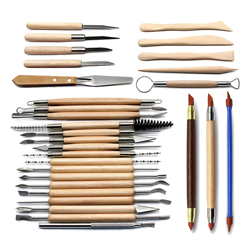 

30Pcs/Lot Clay Pottery Precision Cutting Wooden Handle Sculpture Ceramics Tools Knife Paper Carving Craft