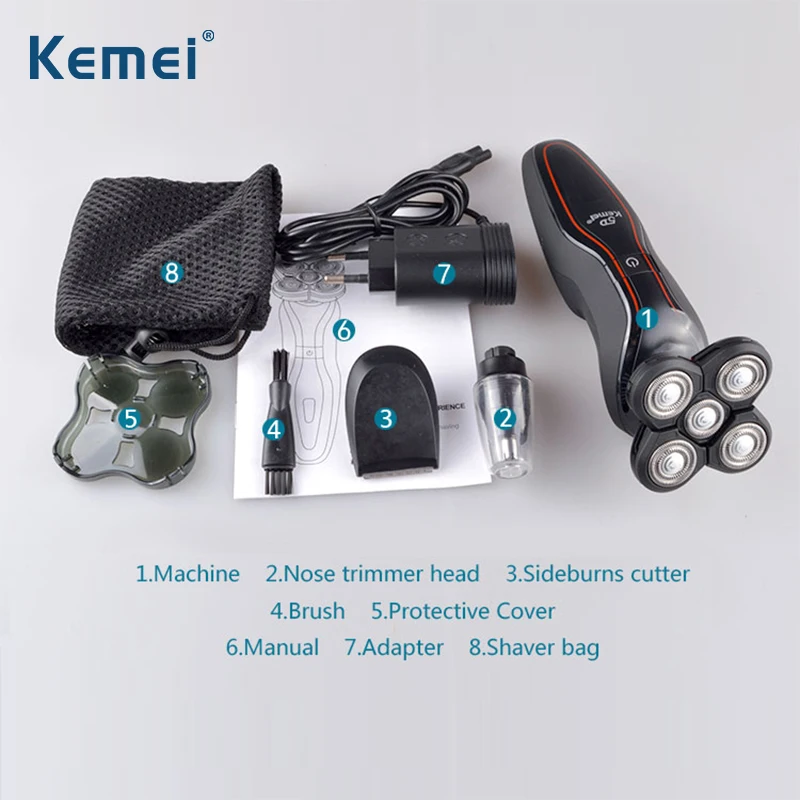 Kemei 5D плавающая электробритва 5 лезвий головки Электрический бритвенный