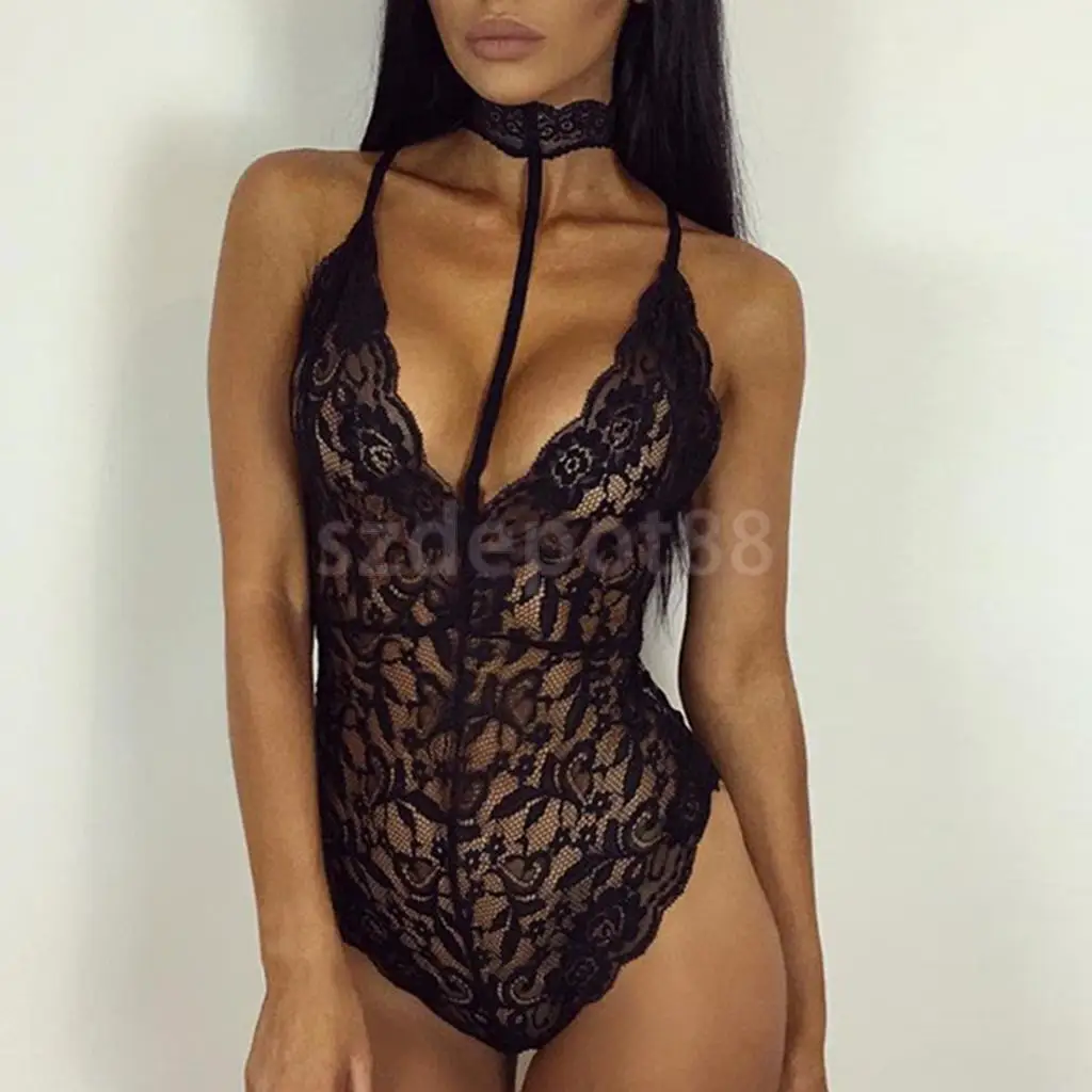 Сексуальное женское кружевное цельное чокер Тедди белье Babydoll кружевные топы
