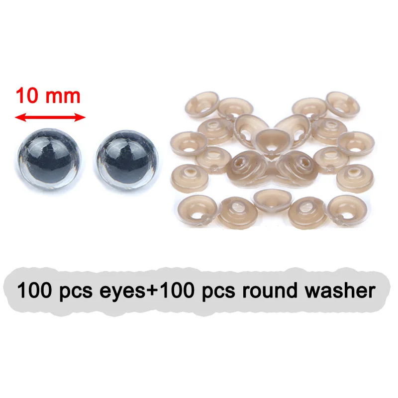 Transparent silver 100 шт цветные 10 мм пластиковые безопасные DIY куклы игрушки глаза для животных кукольные поделки амигуруми медведь куклы аксессуары с шайбами - Цвет: Transparent silver