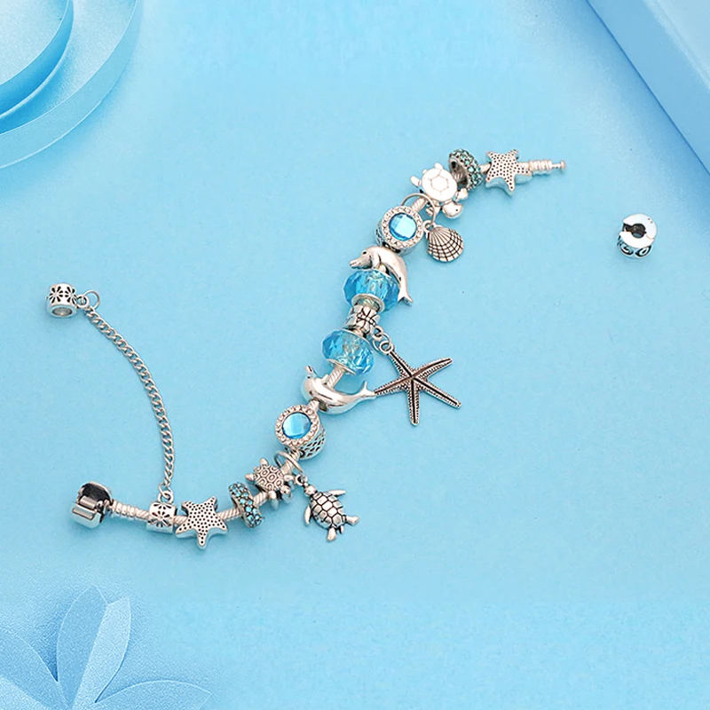 Европейская и американская морская серия браслет из бисера с животными голубой