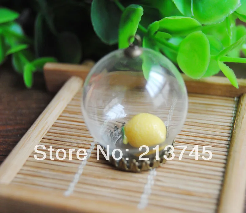 

Freeshipping 50set 30*20mm Glass globe & bronze crown base& 6mm cap Set DIY glass bottle vial pendant DIY glass cover