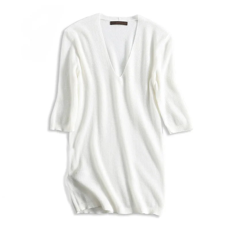 pure fine wool thin knit women fashion spring summer pullover sweater short sleeve M/L