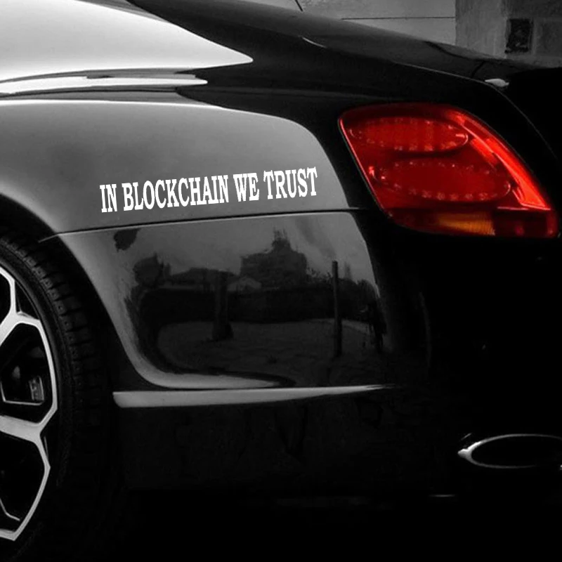 QYPF 17CM*2.2CM Fun In BlockChain We Trust Vinyl Car Sticker For Decal Black Silver C15-3202 | Stickers