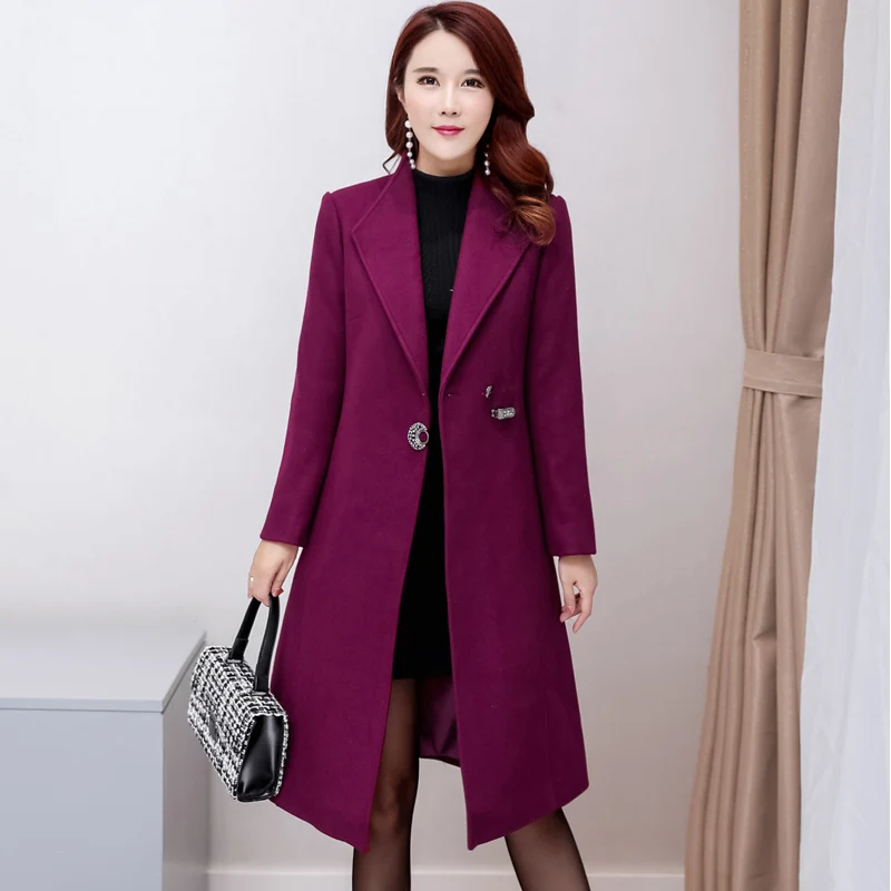 Женская шерстяная куртка KMETRAM зимнее приталенное пальто на одной пуговице синее