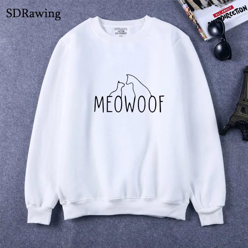 Женские свитшоты с буквенным принтом meowof повседневные забавные для девушек топы