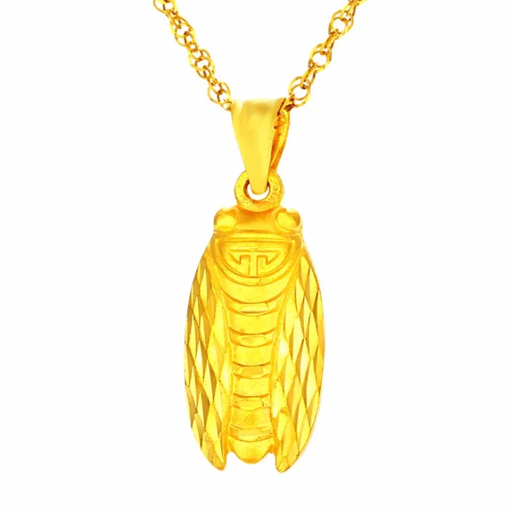 

New Authentic Solid 999 24K Yellow Gold Men's Golden Cicada Pendant 3.8g