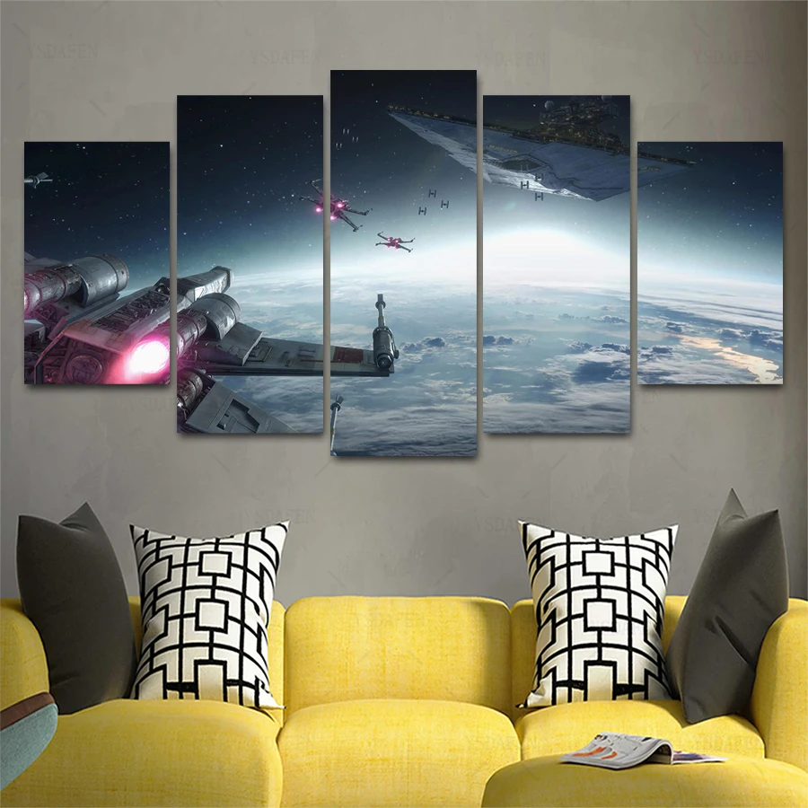Drop Shipping HD 5 panel Canvas Art Rich And Star Wars painting panther mountain Poster Picture For Living Room VH-1662 | Дом и сад