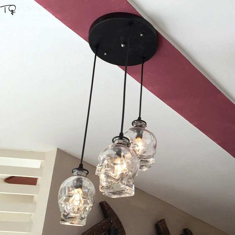 Винтажный стеклянный подвесной светильник в стиле ретро с черепом s