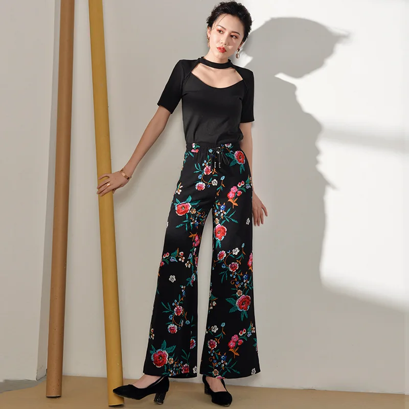 

Брюки женские с завышенной талией и принтом, Свободные повседневные пляжные штаны из вискозы, с широкими штанинами, с эластичным поясом, Нац...