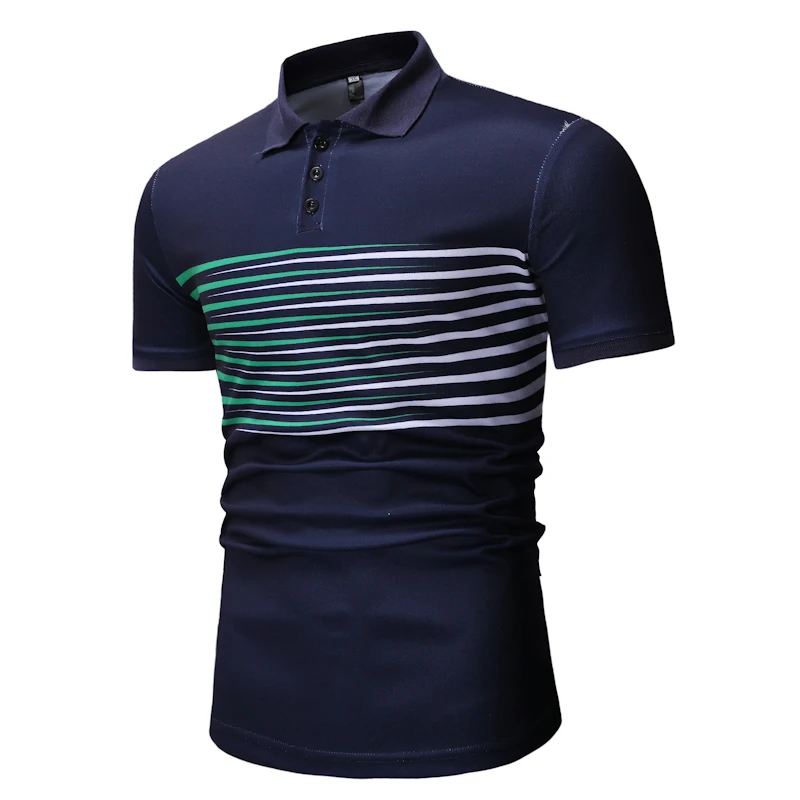 

T-shirt men's short-sleeved lapel color-matching stripes design slim comfortable cotton T-shirt men's business