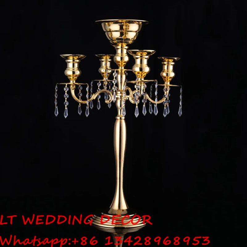 10pcs/lot gold 5 arms candlestick crystal metal wedding centerpiece wedding candelabra