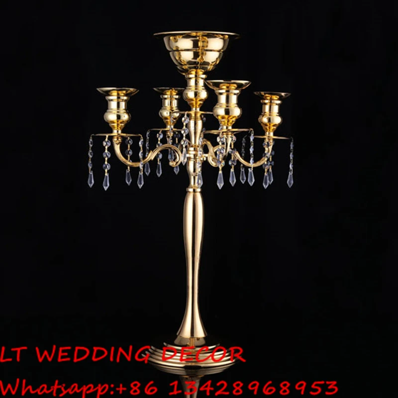 

10pcs/lot gold 5 arms candlestick crystal metal wedding centerpiece wedding candelabra