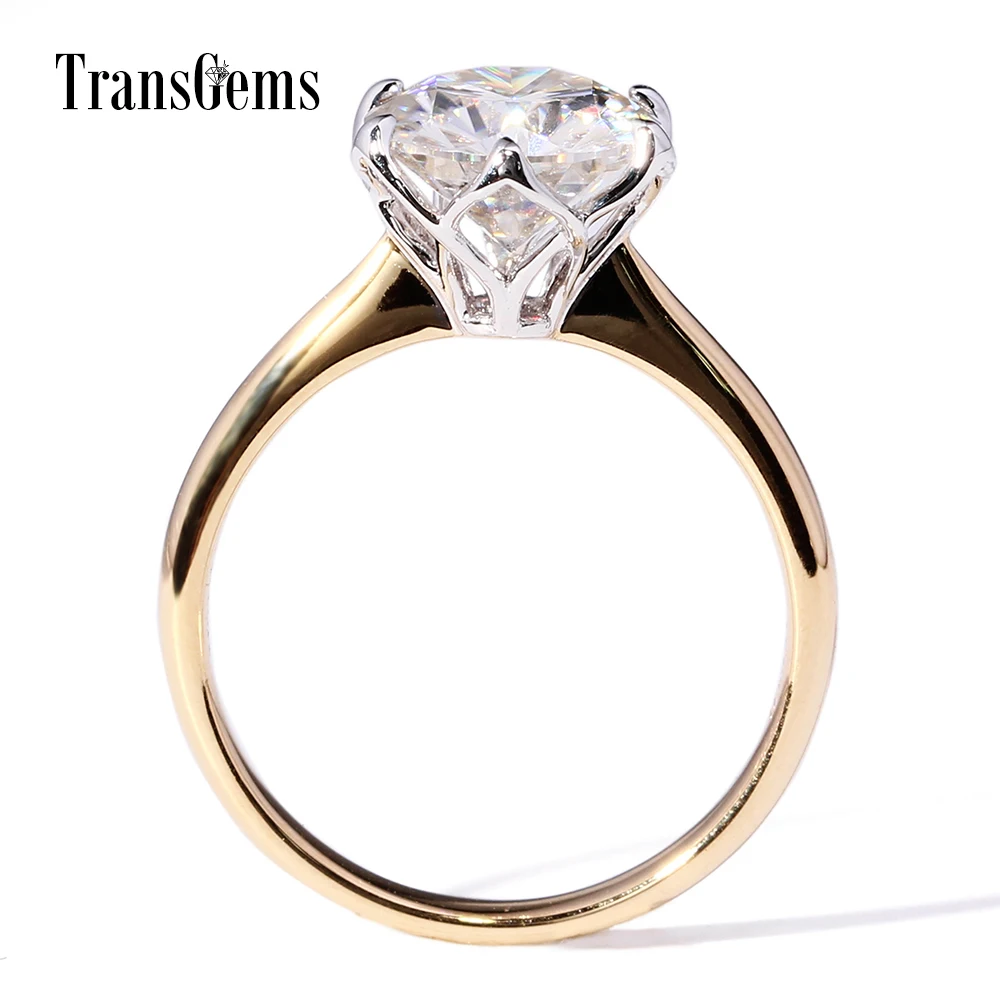 Обручальное кольцо Transgems 3ct Moissanite двухтонное обручальное с 14 к белым золотом и
