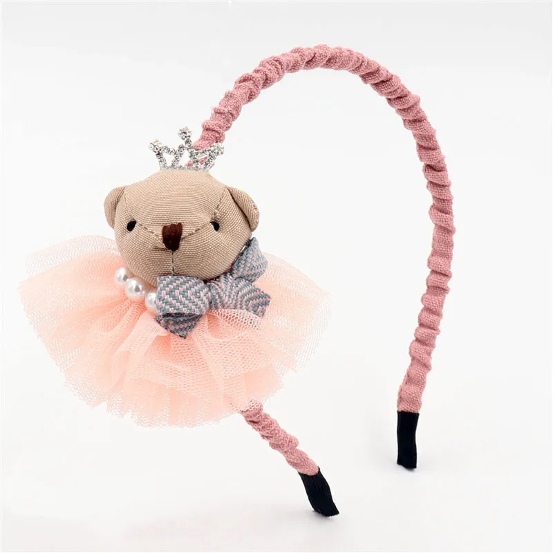 2019 Lace flower Bear doll Crown pearl Hairbands Gauze Hair accessories for girl lovely hair bands hoop Cartoon Princess Headban | Детская