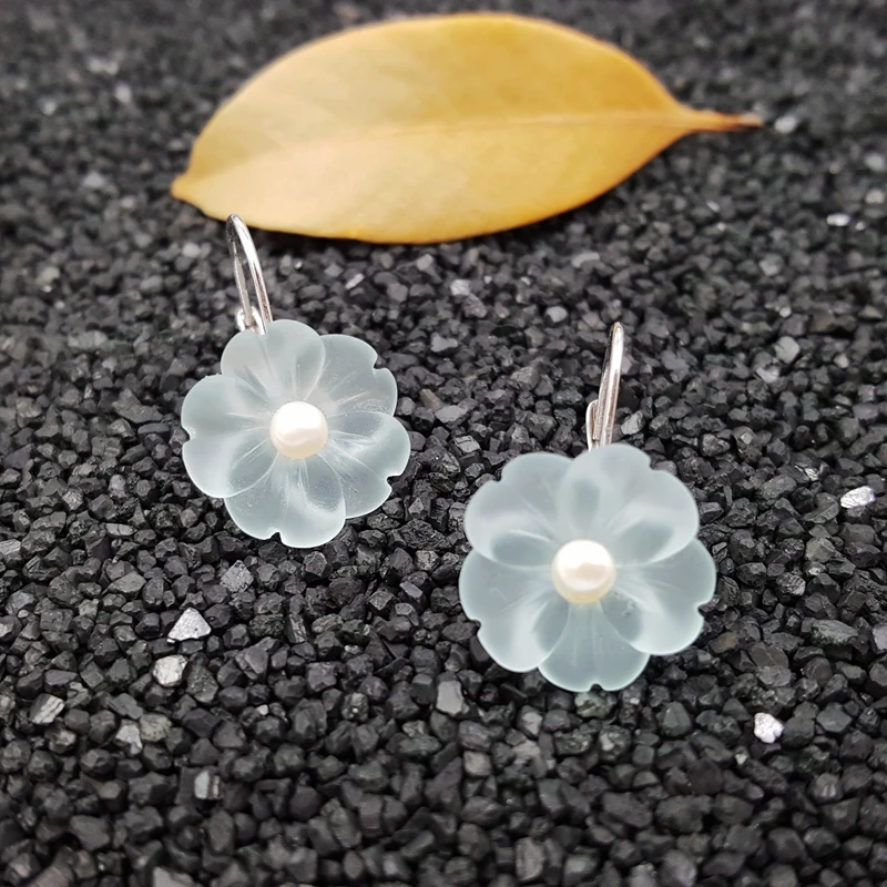 Серьги LiiJi с уникальным фотоэлементом серебряные натуральные цвет морской волны