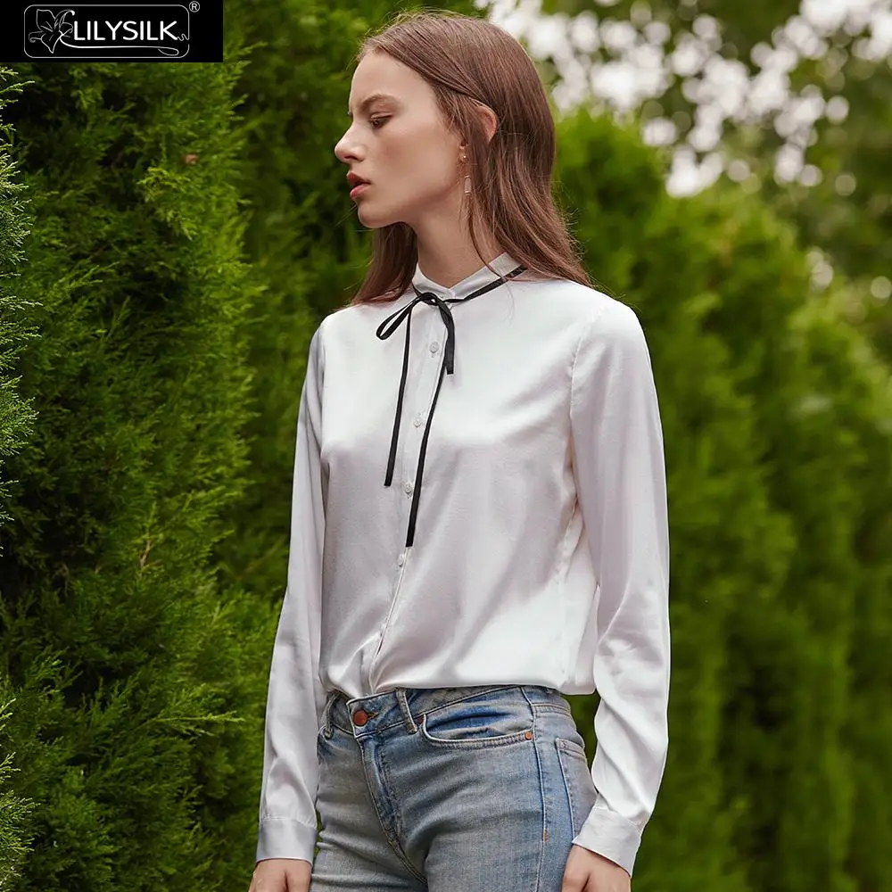 LilySilk шелковая блузка для женщин гладкий галстук на шее новинка бесплатная
