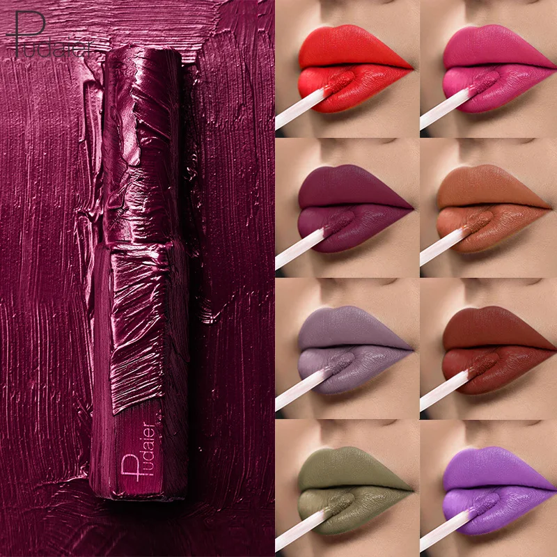 Pudaier Nutritious semi matte Liquid Lip Gloss Glitter Flip contrast 36 Colors Pigment Diamond Waterproof Lipstick |