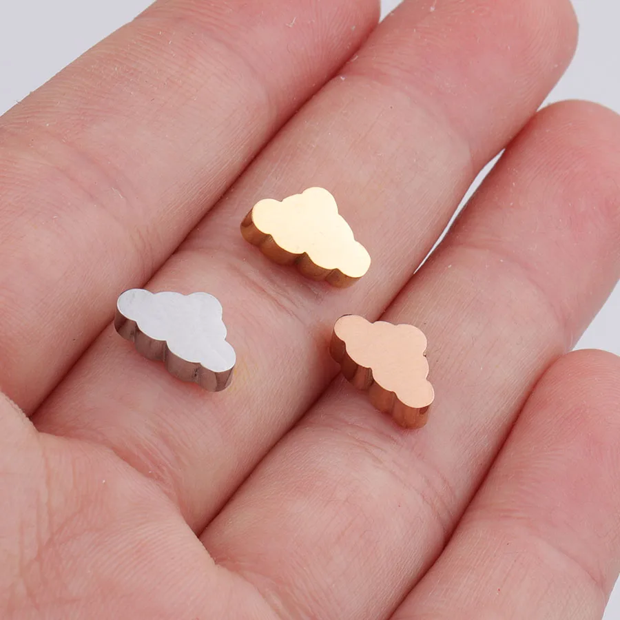 

Fnixtar Mirror Polished Stainless Steel Bead 1.8mm Hole Small Cloud Bead Charms Gold Rose Gold Color 6*10mm 20piece/lot