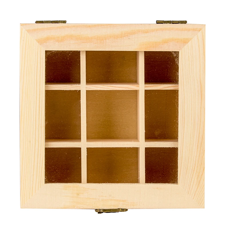 

9 Compartments Vintage Wooden Jewelry Box Glass Top Tea Bag Storage Container Gift Box Home Decor Organizer