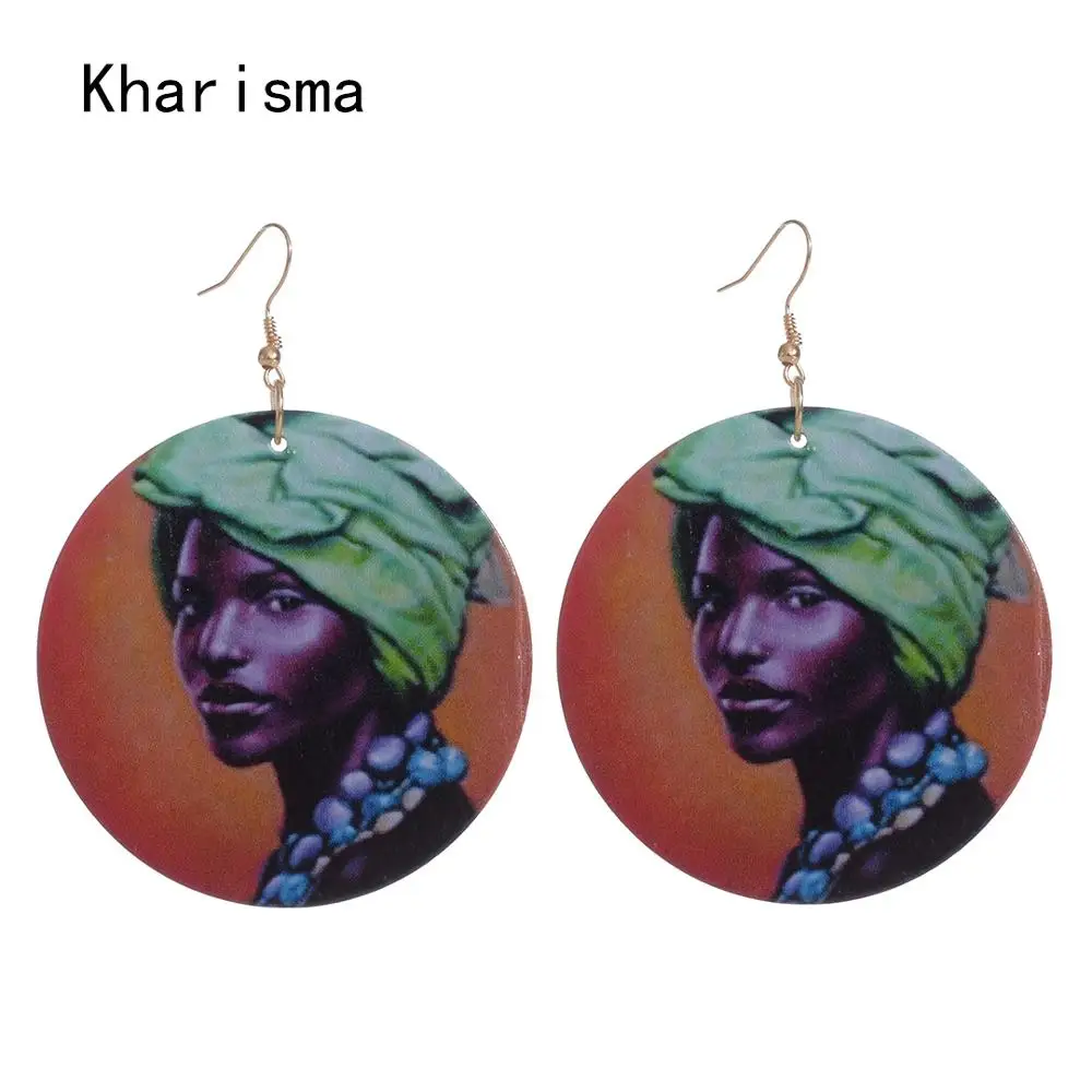 KHARISMA 2019 африканские круглые деревянные серьги с принтом Черная Королева
