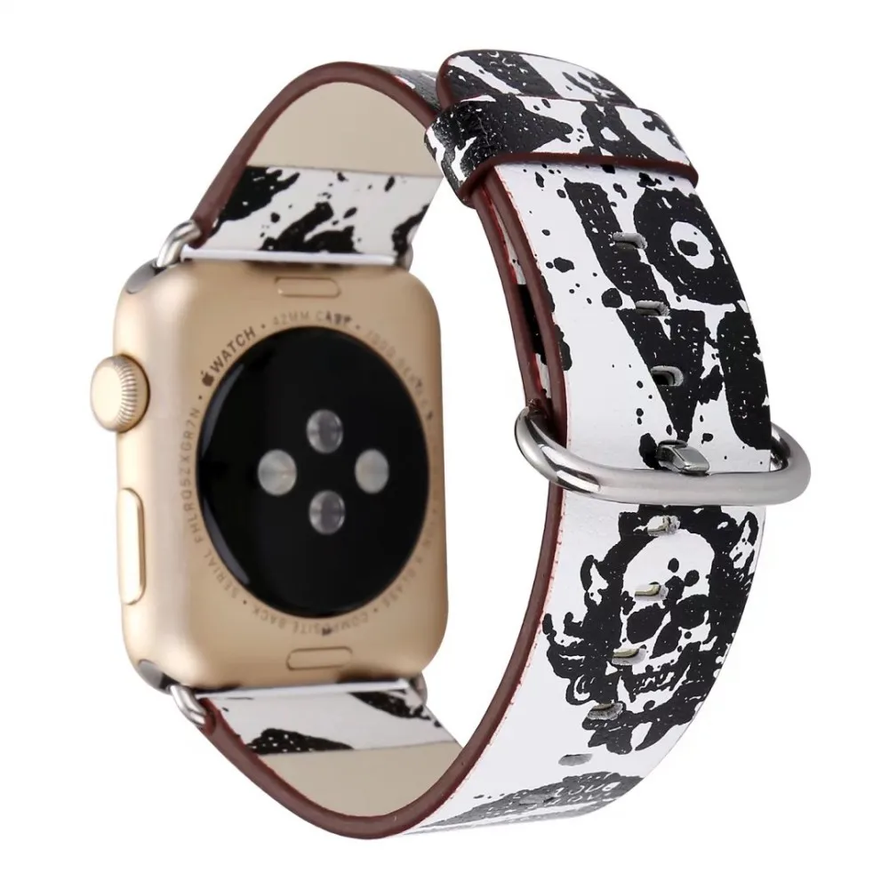 DAHASE Skull PU Leather Strap for Apple Watch Band Series 1/2/3 38mm 42mm Stars Cat Dots Watchbands iWatch Accessories | Наручные часы
